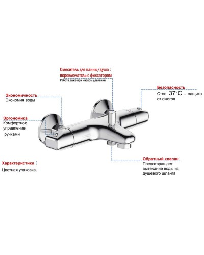 Смеситель для ванны Jacob Delafon Robust E75772-CP с термостатом Хром