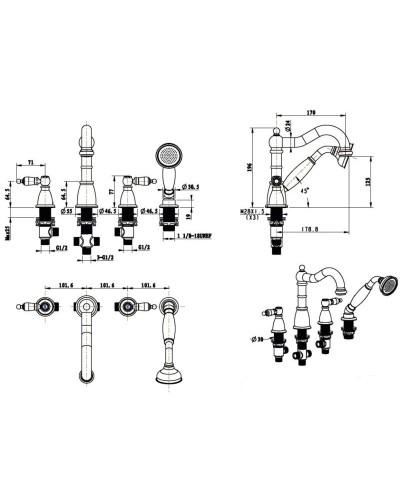 Смеситель на борт ванны Boheme Royal Cristal 395-Royal/CRST black