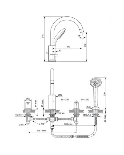 Смеситель на борт ванны Ideal Standard Ceraline BC198AA