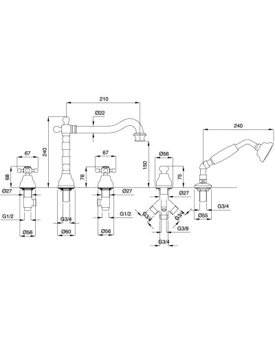 Смеситель на борт ванны Migliore Revival ML.REV-480.DO