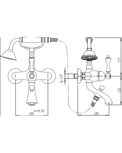 Смеситель для ванны с ручным душем Cezares ATLANTIS-VD-02-Sw/M