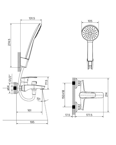Смеситель для ванны IDDIS Ray RAYBL02i02