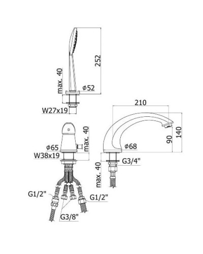 Смеситель на борт ванны Paffoni Duemila DU040CR