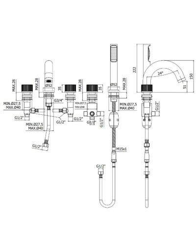 Смеситель на борт ваннны Paffoni Jo JO044NO