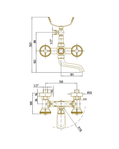 Смеситель для ванны и душа Bronze de Luxe Royal 10119 Бронза