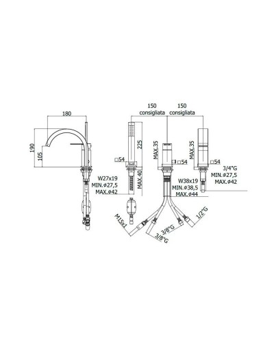 Смеситель на борт ванны Paffoni Ringo RIN040LCR