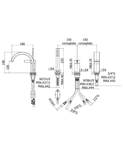 Смеситель на борт ванны Paffoni Rock RO040CR