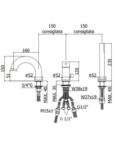 Смеситель на борт ванны Paffoni Stick SK040LCR