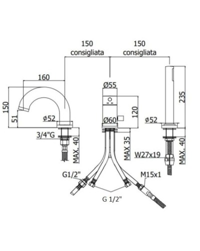 Смеситель на борт ванны Paffoni Stick SK047CR