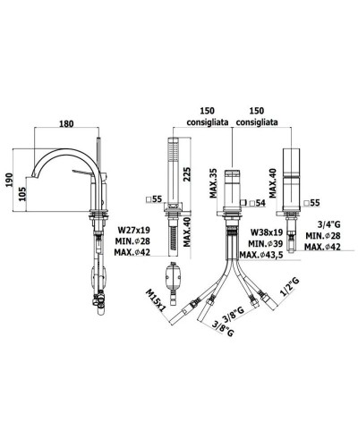 Смеситель на борт ванны Paffoni Tilt TI040CR