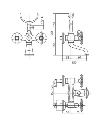 Смеситель для ванны Caprigo Bristol 21-011-crm