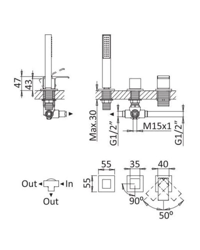 Смеситель на борт ванны Cezares Porta PORTA-BVDM3-NOP