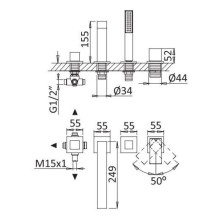 Смеситель на борт ванны Cezares Porta PORTA-BVDM4-NOP