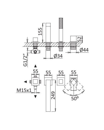 Смеситель на борт ванны Cezares Porta PORTA-BVDM4-NOP