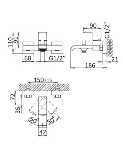Смеситель для ванны Cezares Porta PORTA-VM-BIO