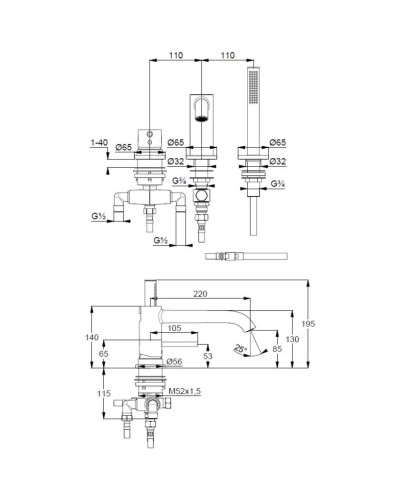 Смеситель на борт ванны Kludi Bozz 384480576