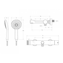 Смеситель для ванны и душа в комплекте с ручным душем, шлангом и держателем CEZARES RELAX-VD-NOP