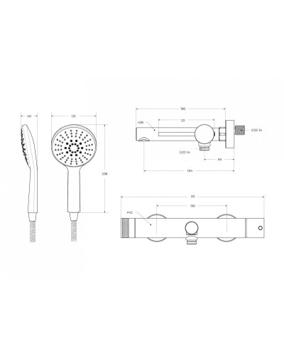 Смеситель для ванны и душа в комплекте с ручным душем, шлангом и держателем CEZARES RELAX-VD-NOP