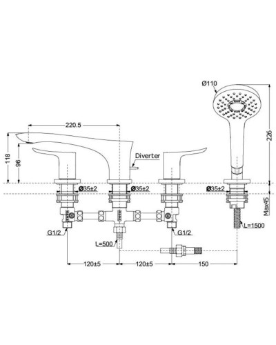 Смеситель на борт ванны Toto GO TBG01202R