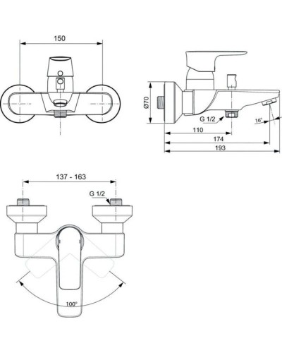 Смеситель для ванны Ideal Standard Connect Air A7033GN