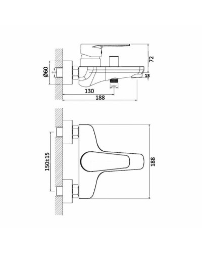 Смеситель для ванны Orange Flipo M23-100cr Хром