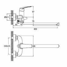 Смеситель для ванны Orange Alfi M18-211cr универсальный Хром