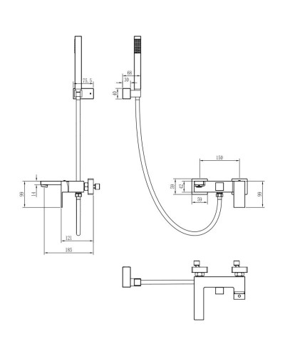 Смеситель для ванны Boheme Qubic 473-SGM