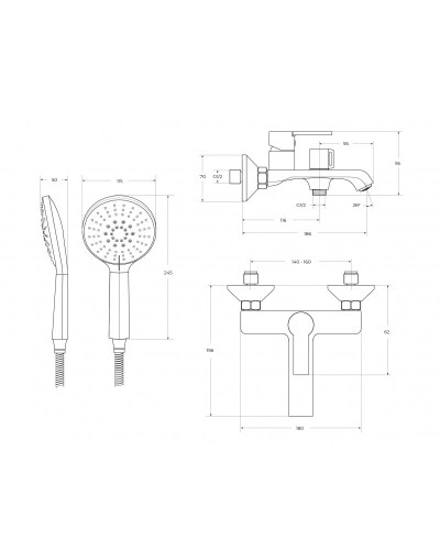 Смеситель для ванны и душа в комплекте с ручным душем, шлангом и держателем BelBagno AURORA-VASM-CRM