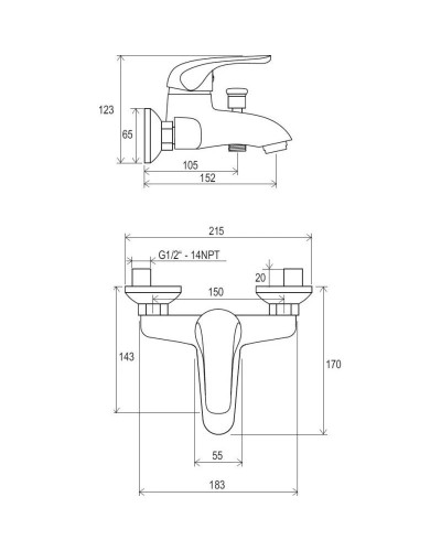 Смеситель для ванны с душем Ravak Rosa RS 022.00/150