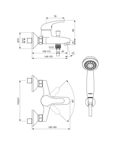 Смеситель для ванны с душем Vidima Сириус BA010AA