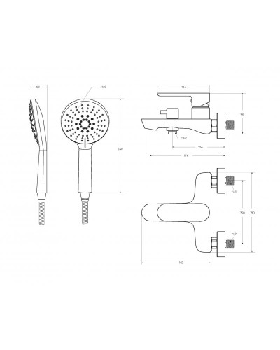 Смеситель для ванны и душа в комплекте с ручным душем, шлангом и держателем CEZARES STYLUS-VD-IN