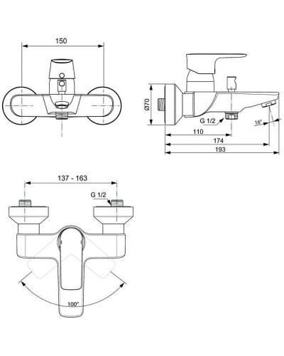 Смеситель для ванны Ideal Standard Connect Air A7033AA Хром