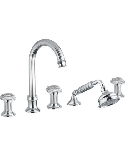 Смеситель на борт ванны с выдвижным душем и переключателем хром, ручки swarovski Cezares Olimp OLIMP-BVD-01-Sw