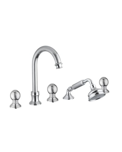 Смеситель на борт ванны с выдвижным душем и переключателем хром, ручки металл OLIMP-BVD-01-M