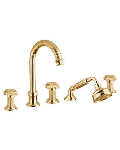 Смеситель на борт ванны с выдвижным душем и переключателем золото 24 карата, ручки металл Cezares Olimp OLIMP-BVD-03/24-O