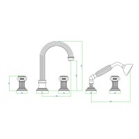Смеситель на борт ванны с выдвижным душем и переключателем золото 24 карата, ручки металл Cezares Olimp OLIMP-BVD-03/24-O