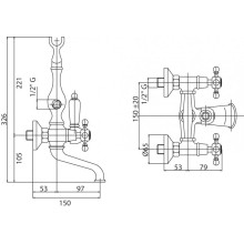 Смеситель для ванны с ручным душем, шлангом 150 см CEZARES NOSTALGIA-VD-02-Bi