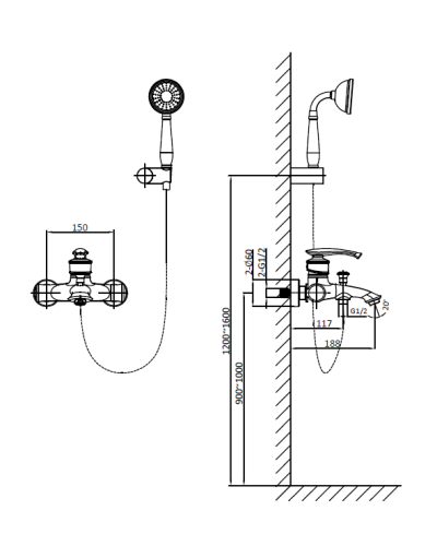 Смеситель для ванны с душем AltroBagno Beatrice 0205 Br Ne