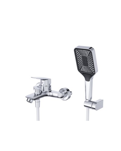 Смеситель для ванны и душа в комплекте с ручным душем, шлангом и держателем BelBagno DUE-VASM-CRM