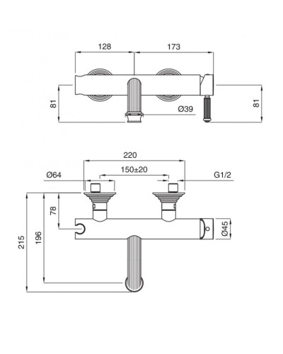 Смеситель для ванны и душа однорычажный Cezares APHRODITE-VDM-01-L