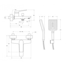 Смеситель для ванны и душа в комплекте с ручным душем, шлангом и держателем BelBagno ARDENTE-VASM-CRM