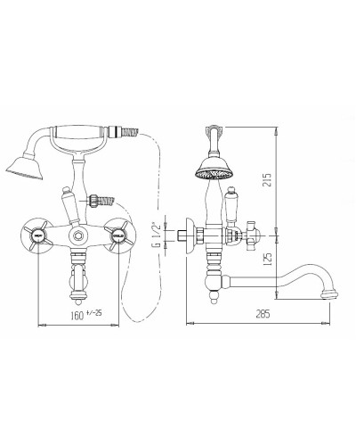 Смеситель для ванны с поворотным изливом с ручным душем, шлангом 150см CEZARES NOSTALGIA-VDF-03/24-M