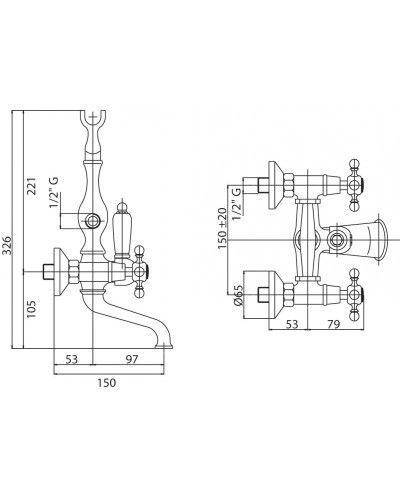 Смеситель для ванны с ручным душем, шлангом 150 см CEZARES NOSTALGIA-VD-02-M