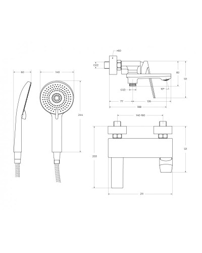 Смеситель для ванны и душа в комплекте с ручным душем, шлангом и держателем CEZARES COMFORT-VD-01