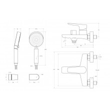 Смеситель для ванны и душа в комплекте с ручным душем, шлангом и держателем BelBagno ANCONA-VAS/DFS-CRM
