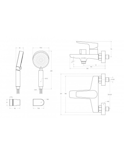 Смеситель для ванны и душа в комплекте с ручным душем, шлангом и держателем BelBagno ANCONA-VAS/DFS-CRM