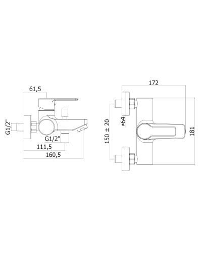 Смеситель для ванны и душа однорычажный CEZARES FUOCO-VM-01