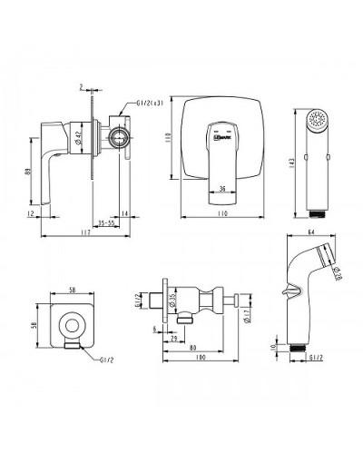 Гигиенический душ со смесителем Lemark Ursus LM7219BL Черный