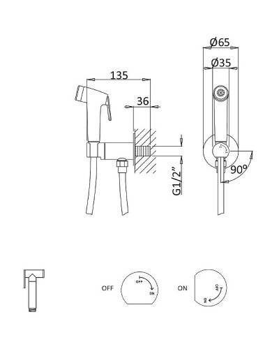 Гигиенический душ с запорным вентилем Cezares LEAF-DIF-BIO Белый матовый