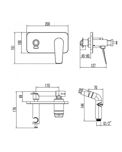 Гигиенический душ со смесителем Lemark Bronx LM3720BL Черный